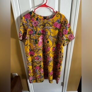 Women’s ASOS Yellow Paisley/Floral Print Shift Dress Size 14